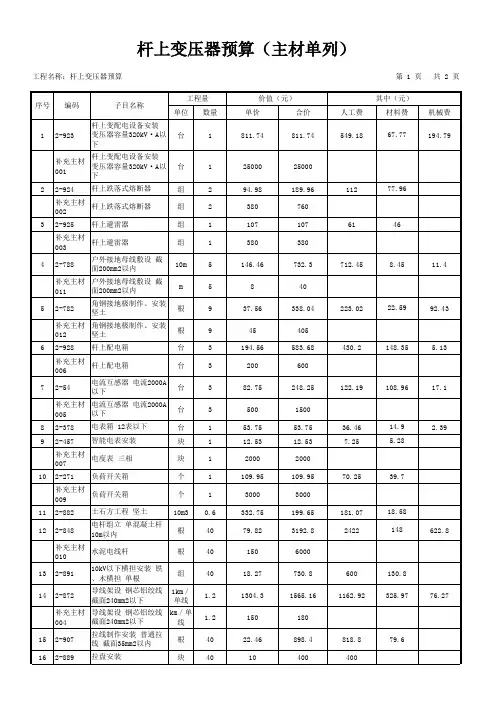 电力 杆上 变压器 安装预算