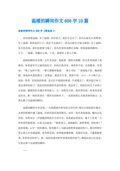 温暖的瞬间作文600字10篇
