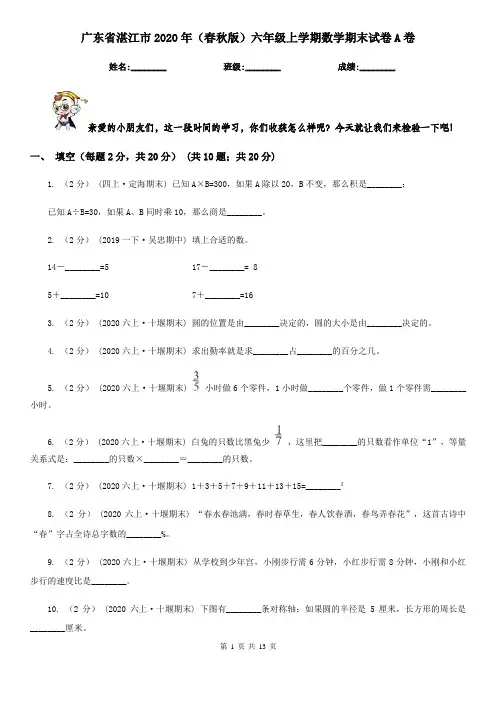 广东省湛江市2020年(春秋版)六年级上学期数学期末试卷A卷