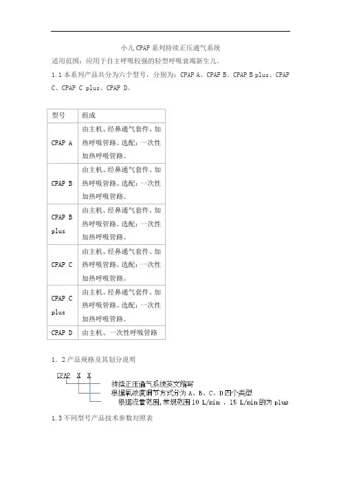 小儿CPAP系列持续正压通气系统产品技术要求嘉和美康