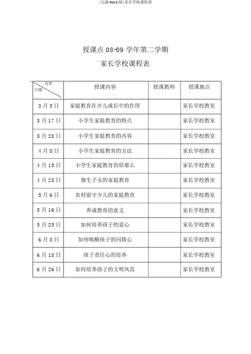 (完整word版)家长学校课程表