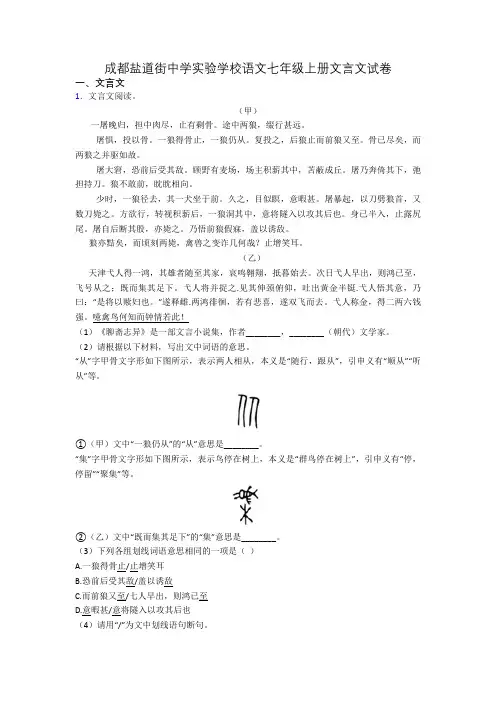 成都盐道街中学实验学校语文七年级上册文言文试卷