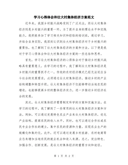学习心得体会和壮大村集体经济方案范文