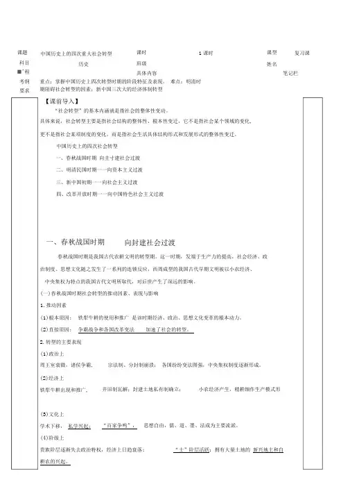 中国历史上的四次重大社会转型