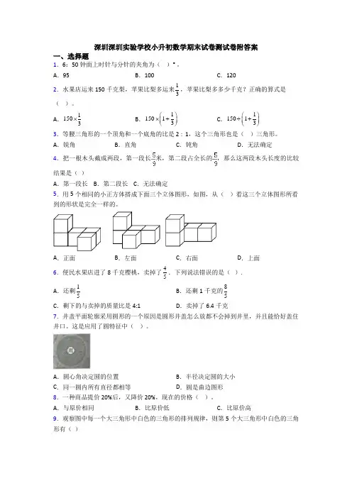 深圳深圳实验学校小升初数学期末试卷测试卷附答案