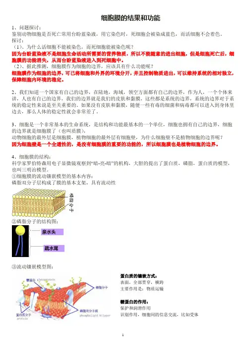 细胞膜的结构和功能
