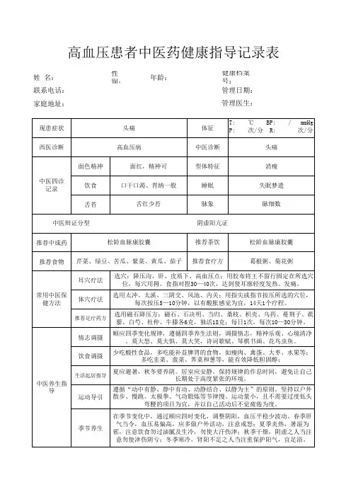 高血压(阴虚阳亢证)