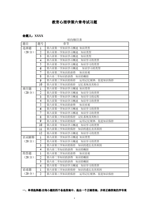 教育心理学第六章考试习题
