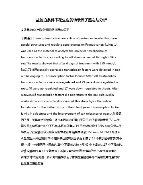 盐胁迫条件下花生应答转录因子鉴定与分析