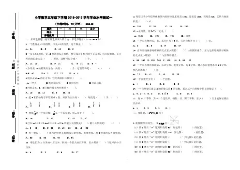 2018-2019学年下学期五年级数学学业水平测试一
