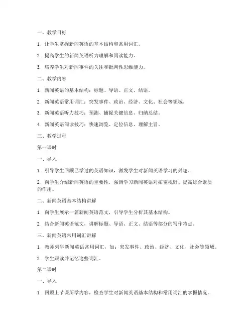新闻英语听读教学教案模板