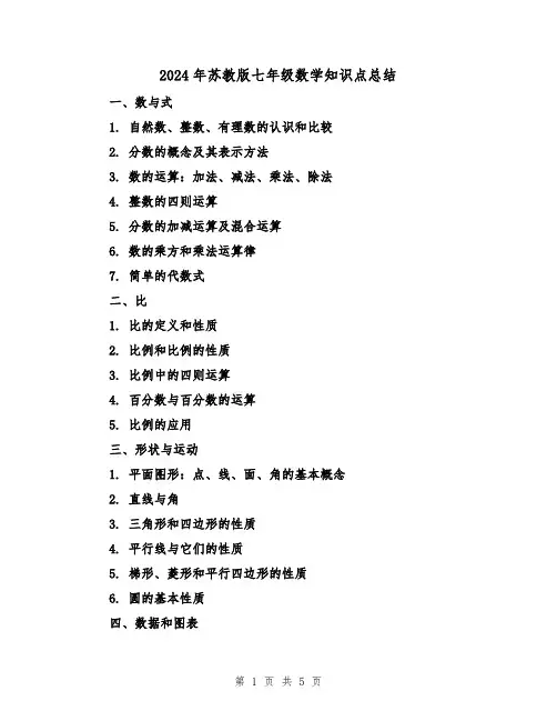 2024年苏教版七年级数学知识点总结（2篇）