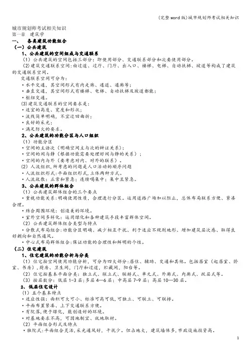 (完整word版)城市规划师考试相关知识