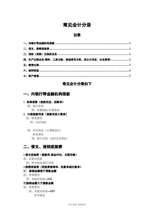 常见会计分录汇总(参考)