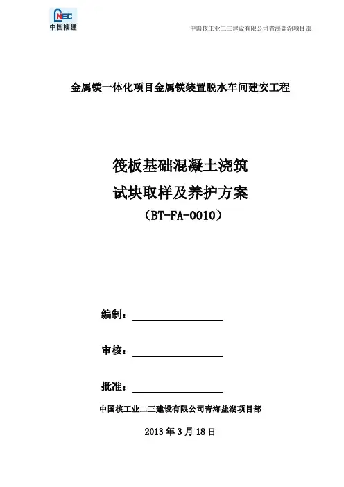 CNI23-FABS-0010筏板基础混凝土浇筑试块取样及养护专项方案(改)