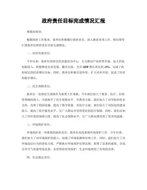 政府责任目标完成情况汇报