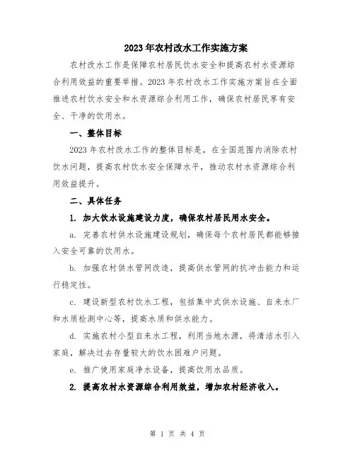 2023年农村改水工作实施方案