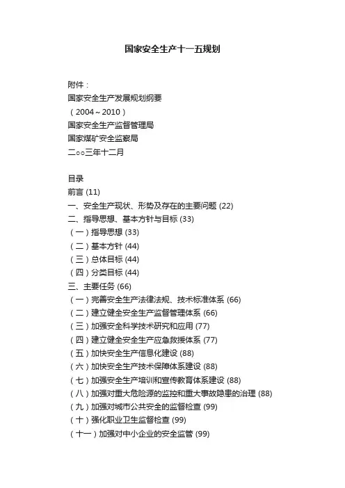 国家安全生产十一五规划