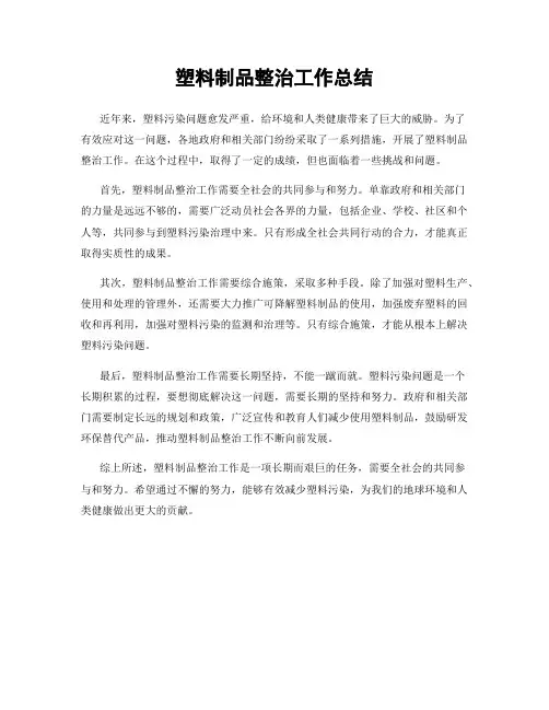 塑料制品整治工作总结