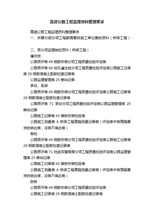 高速公路工程监理资料整理要求