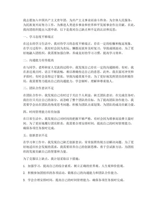 入团申请书缺点