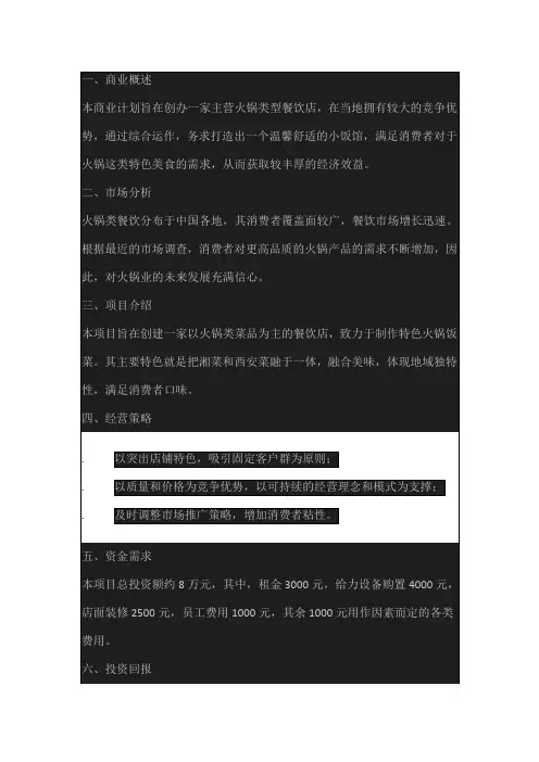 火锅店商业计划书