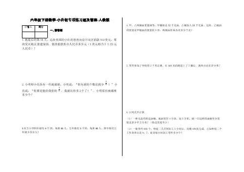 六年级下册数学试题-小升初专项练习题及答案-人教版