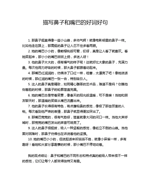描写鼻子和嘴巴的好词好句