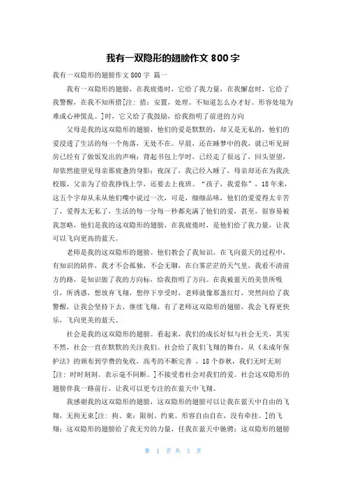 我有一双隐形的翅膀作文800字