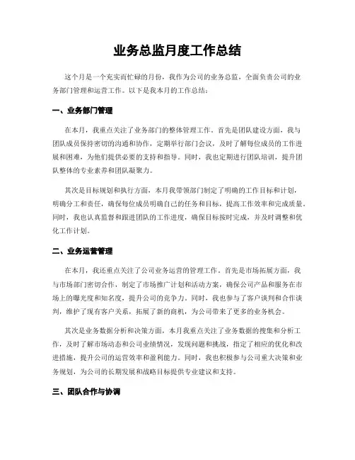 业务总监月度工作总结