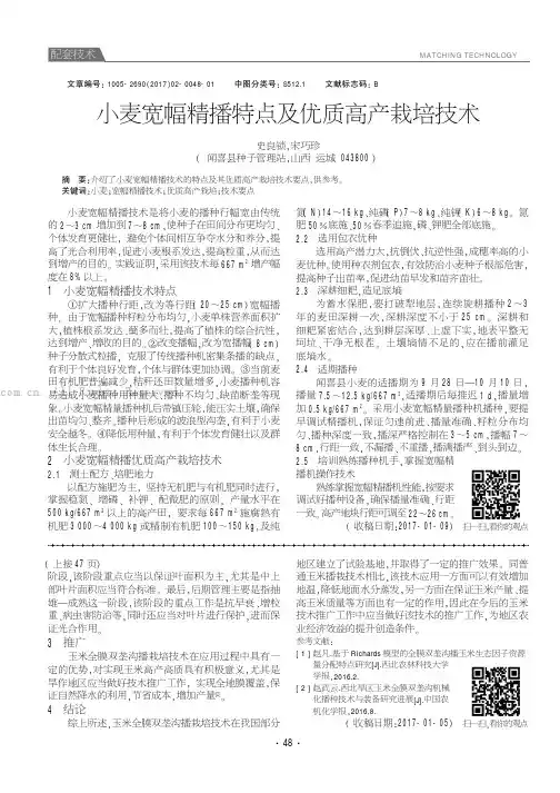 小麦宽幅精播特点及优质高产栽培技术