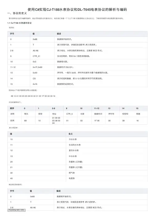 使用C#实现CJ-T188水表协议和DL-T645电表协议的解析与编码