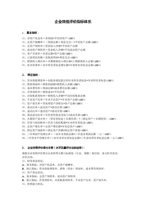 企业绩效评价指标介绍