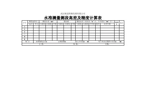 水准测量测段高差及精度计算表