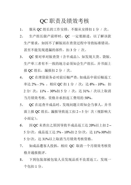 QC职责及绩效考核
