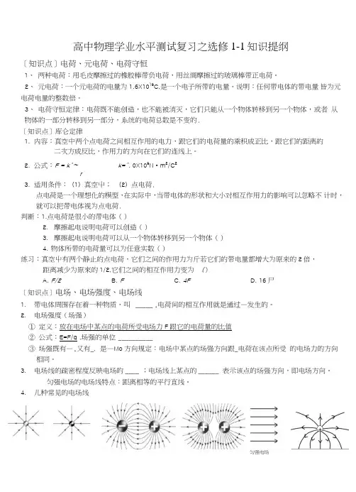 高中物理学业水平测试复习选修1-1知识提纲.doc