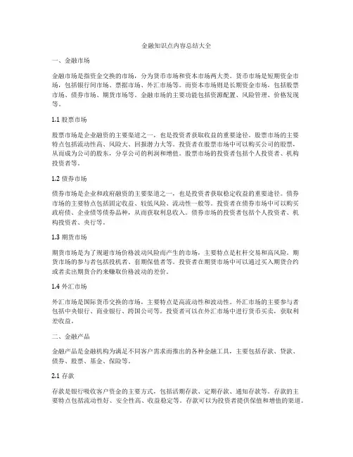 金融知识点内容总结大全