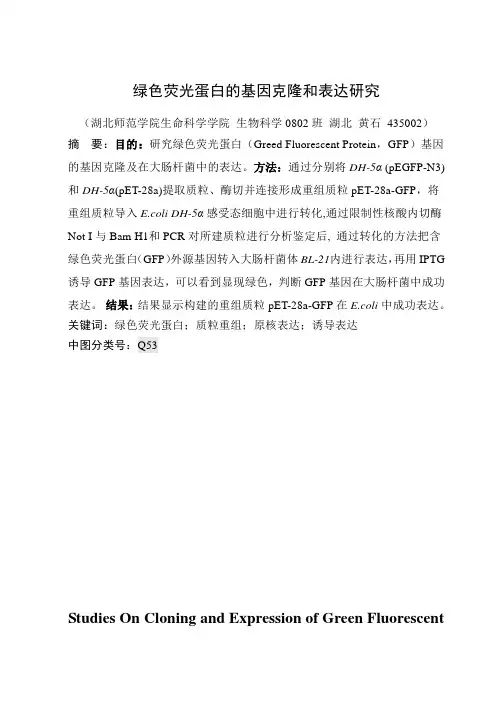 绿色荧光蛋白的基因克隆及表达
