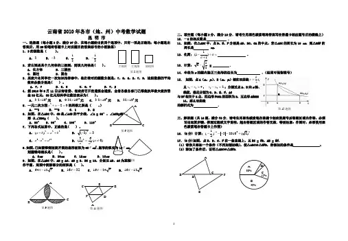 云南省2010年各地州数学中考试题