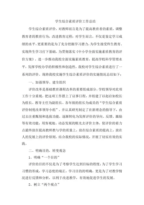 学生综合素质评价工作总结