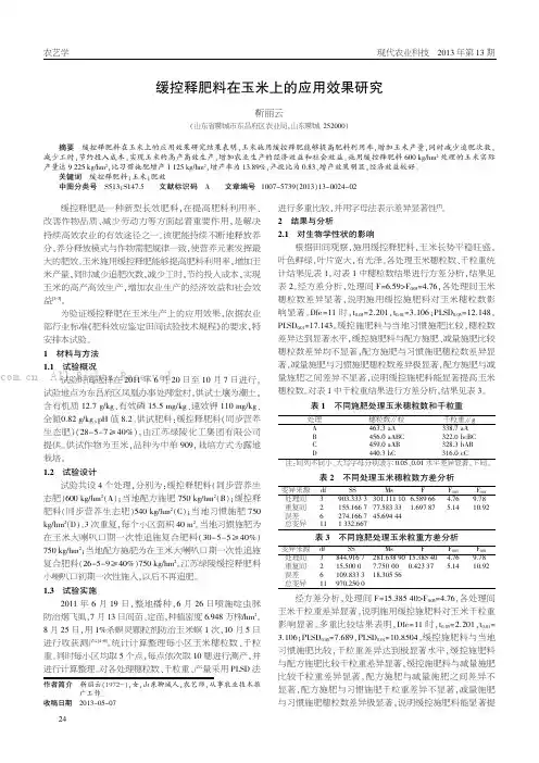 缓控释肥料在玉米上的应用效果研究