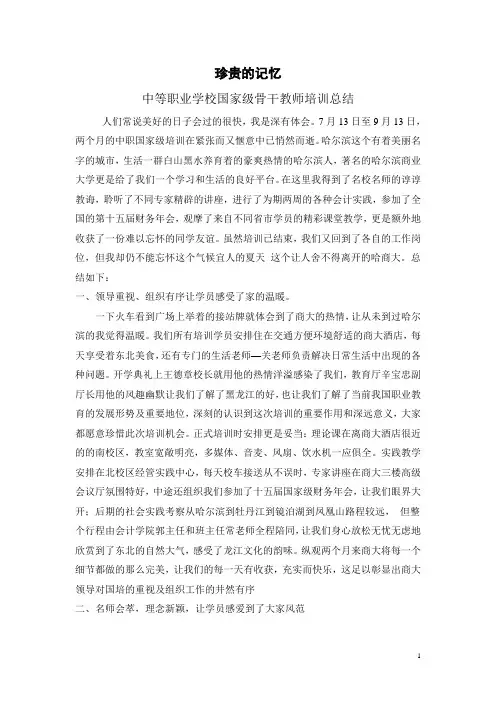 中等职业学校国家级骨干教师培训总结 2