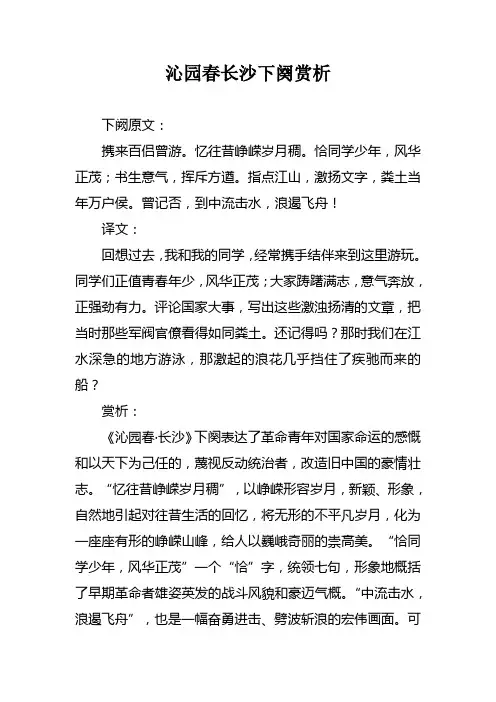 沁园春长沙下阕赏析