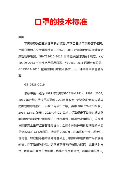 口罩的技术标准