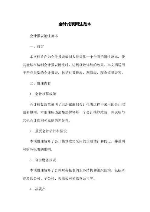 会计报表附注范本