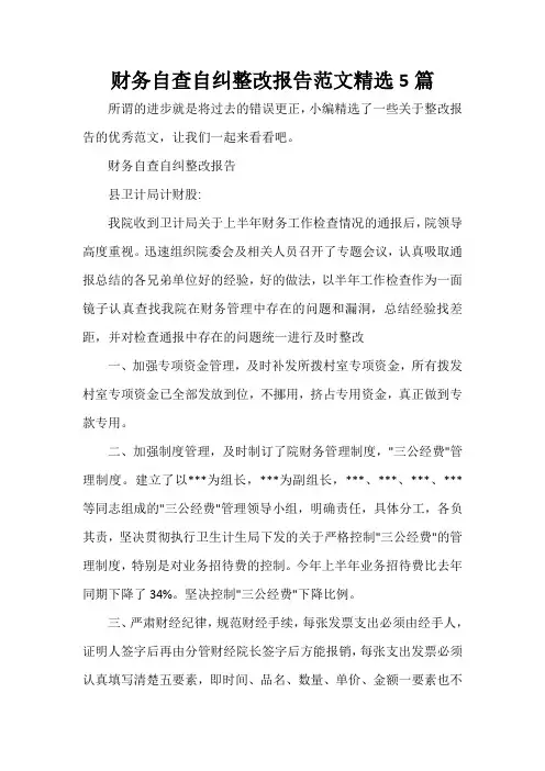 整改报告 财务自查自纠整改报告范文精选5篇