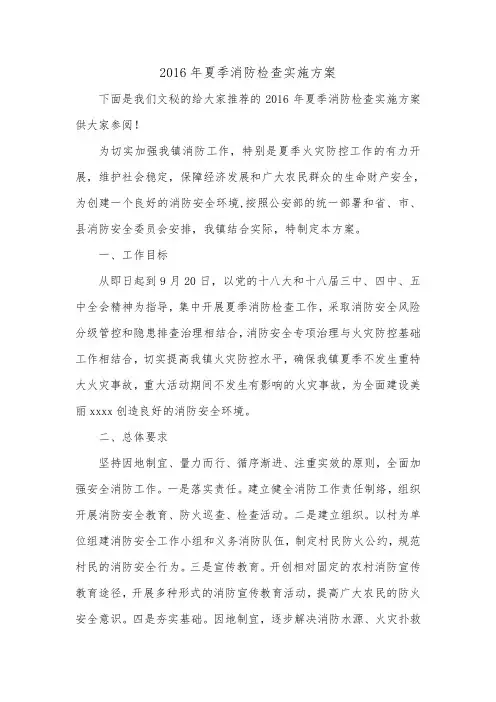 2016年夏季消防检查实施方案_0.doc