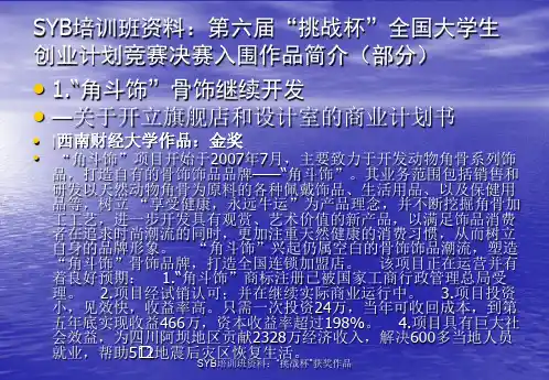 全国大学生创业计划竞赛获奖作品简介(PPT 52页)