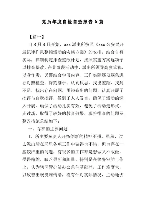 党员年度自检自查报告5篇
