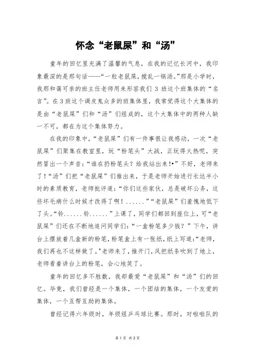 怀念“老鼠屎”和“汤”_初一作文
